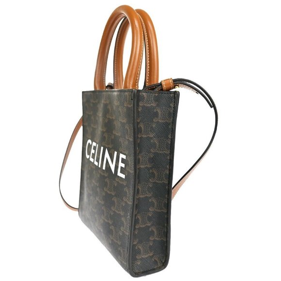 CELINE Mini Vertical Cabas 2Way Hand Bag Triomphe Canvas Leather Brown - Picture 7 of 16